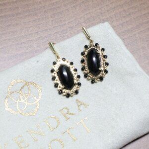 New Kendra Scott Beaded Lee Black Obsidian Gold Earrings
